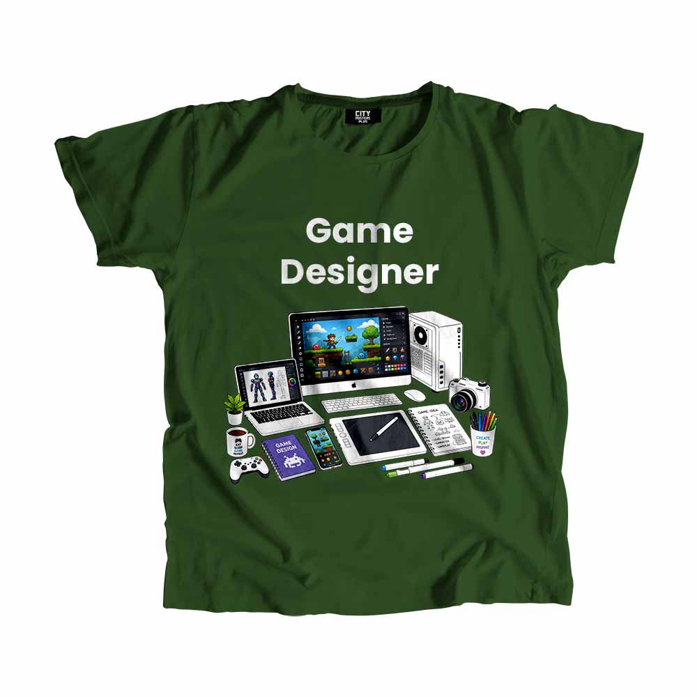 Game Designer Men Unisex T-Shirt (Olive Green) Technology Unisex T-Shirt | City Posters Plus