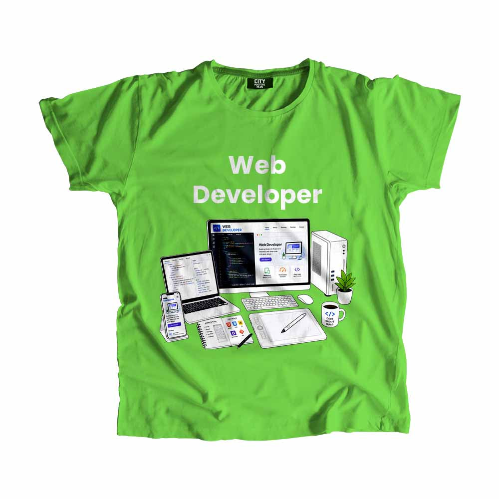 Web Developer Men Unisex T-Shirt (Liril Green) Technology Unisex T-Shirt | City Posters Plus
