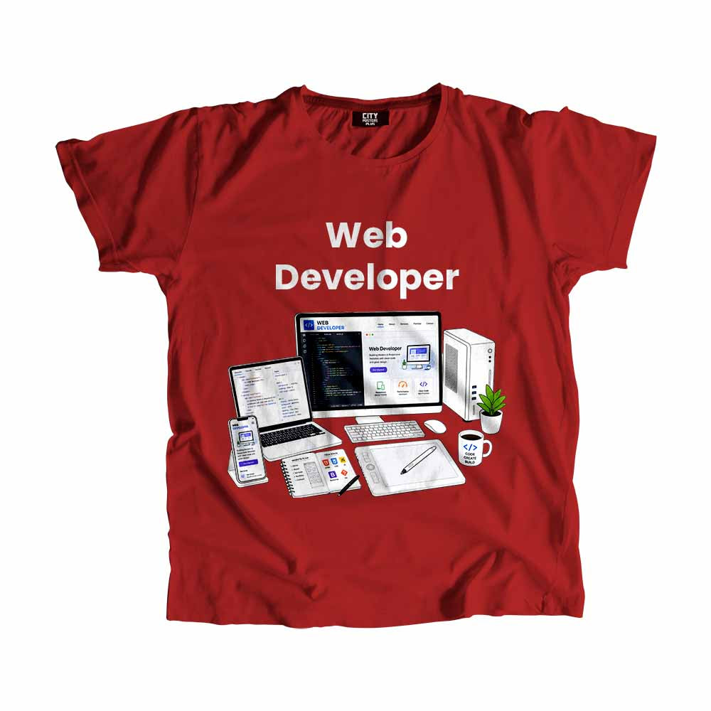Web Developer Men Unisex T-Shirt (Red) Technology Unisex T-Shirt | City Posters Plus