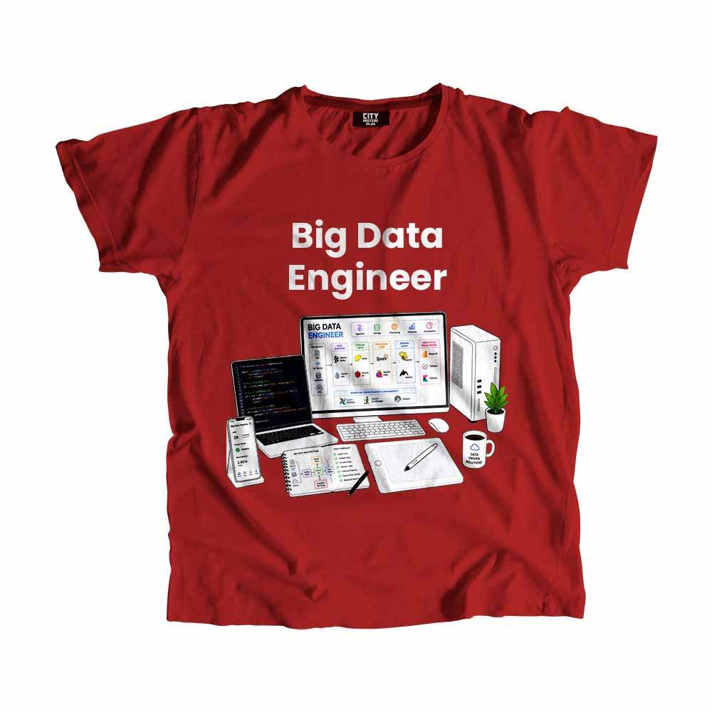 Big Data Engineer Men Unisex T-Shirt (Red) Technology Unisex T-Shirt | City Posters Plus