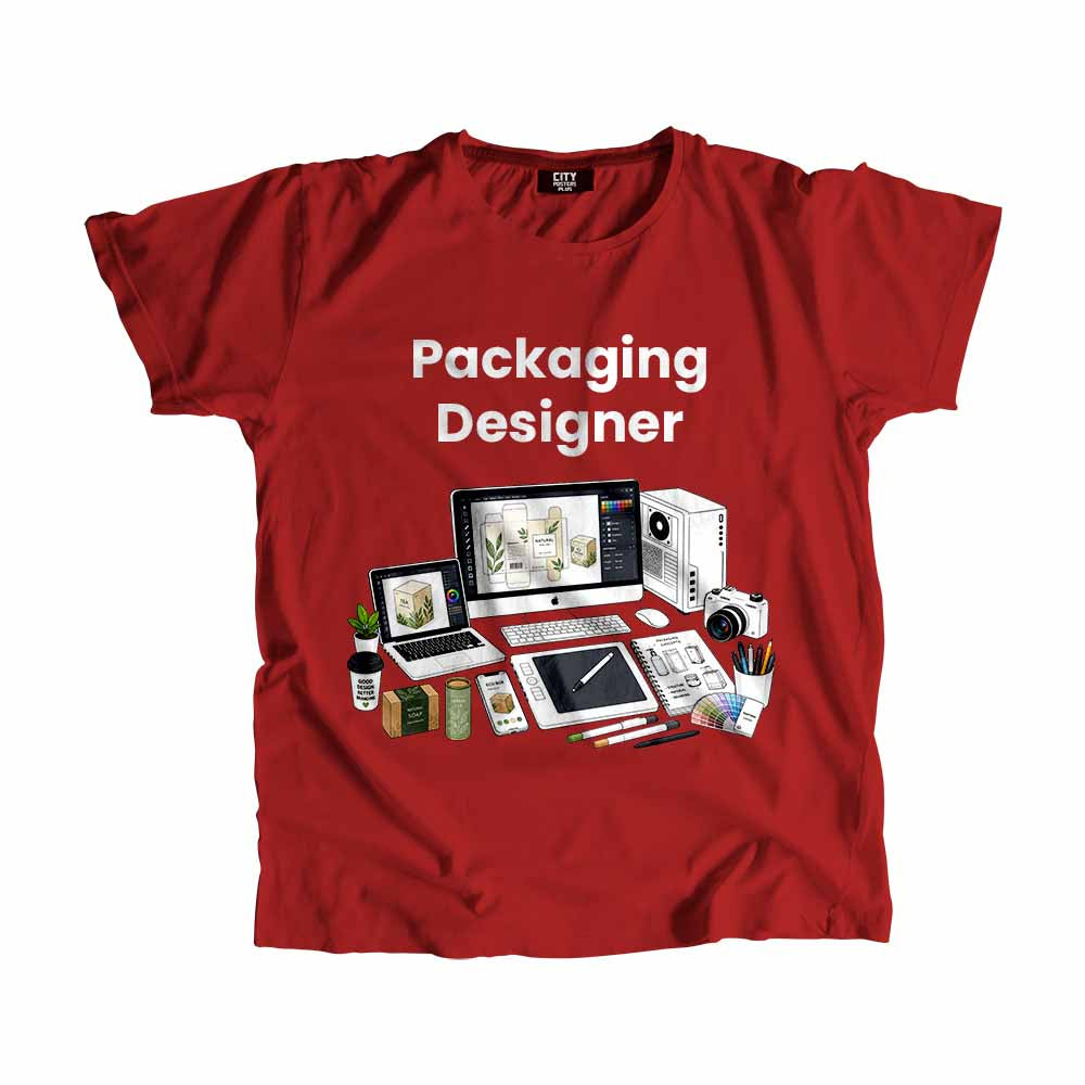 Packaging Designer Men Unisex T-Shirt (Red) Technology Unisex T-Shirt | City Posters Plus