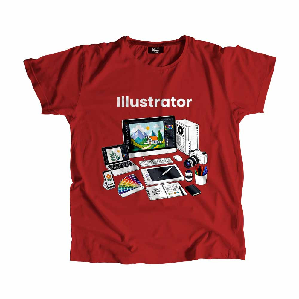 Illustrator Men Unisex T-Shirt (Red) Technology Unisex T-Shirt | City Posters Plus
