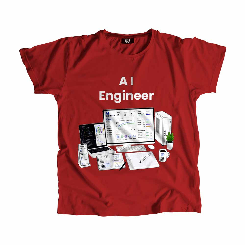 AI Engineer Men Unisex T-Shirt (Red) Technology Unisex T-Shirt | City Posters Plus