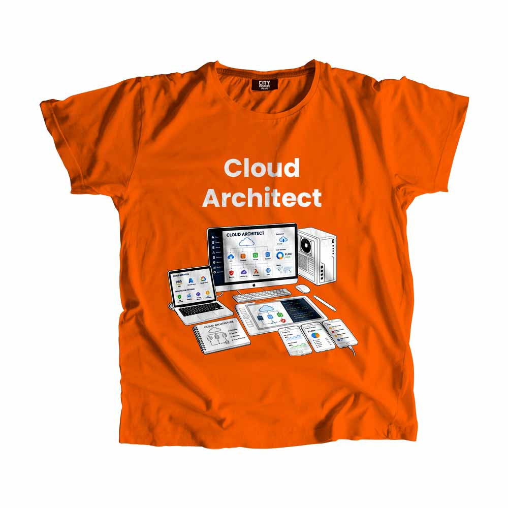 Cloud Architect Men Unisex T-Shirt (Orange) Technology Unisex T-Shirt | City Posters Plus