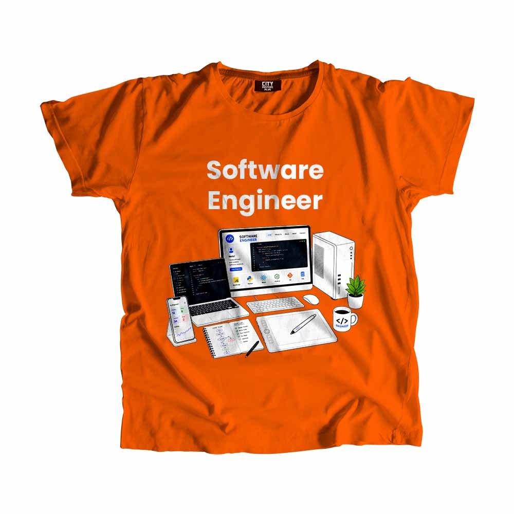 Software Engineer Men Unisex T-Shirt (Orange) Technology Unisex T-Shirt | City Posters Plus
