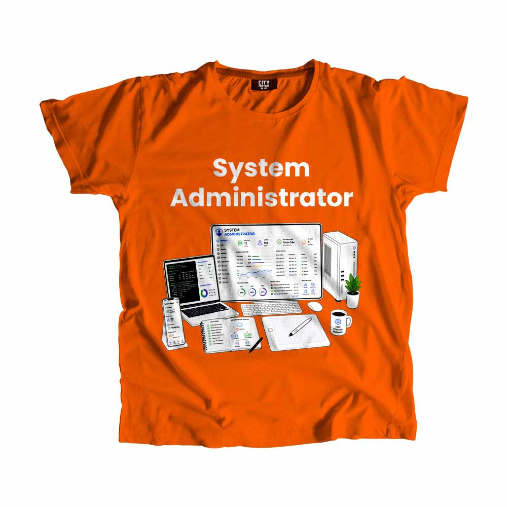 System Administrator Men Unisex T-Shirt (Orange) Technology Unisex T-Shirt | City Posters Plus