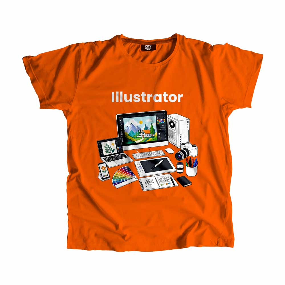 Illustrator Men Unisex T-Shirt (Orange) Technology Unisex T-Shirt | City Posters Plus