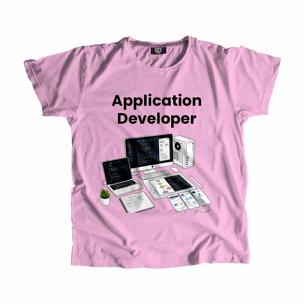 Application Developer Men Unisex T-Shirt (Light Pink) Technology Unisex T-Shirt | City Posters Plus