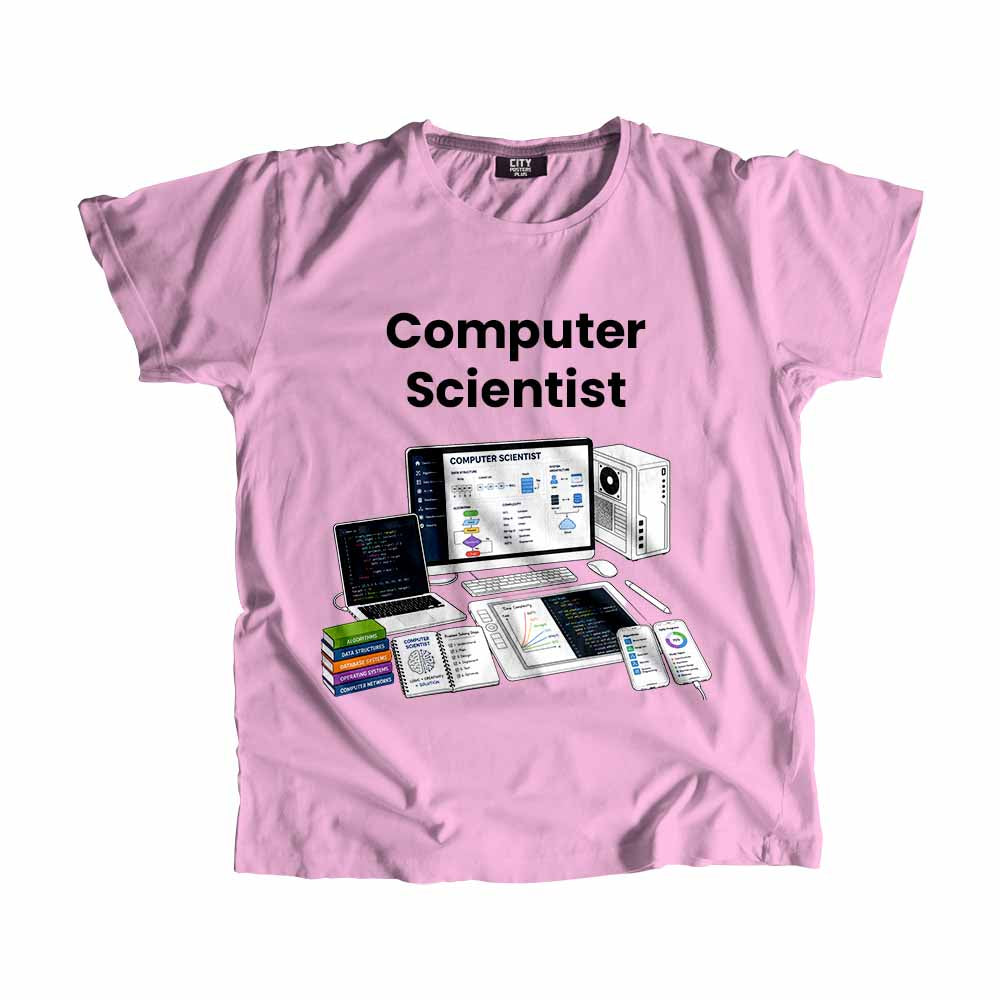 Computer Scientist Men Unisex T-Shirt (Light Pink) Technology Unisex T-Shirt | City Posters Plus
