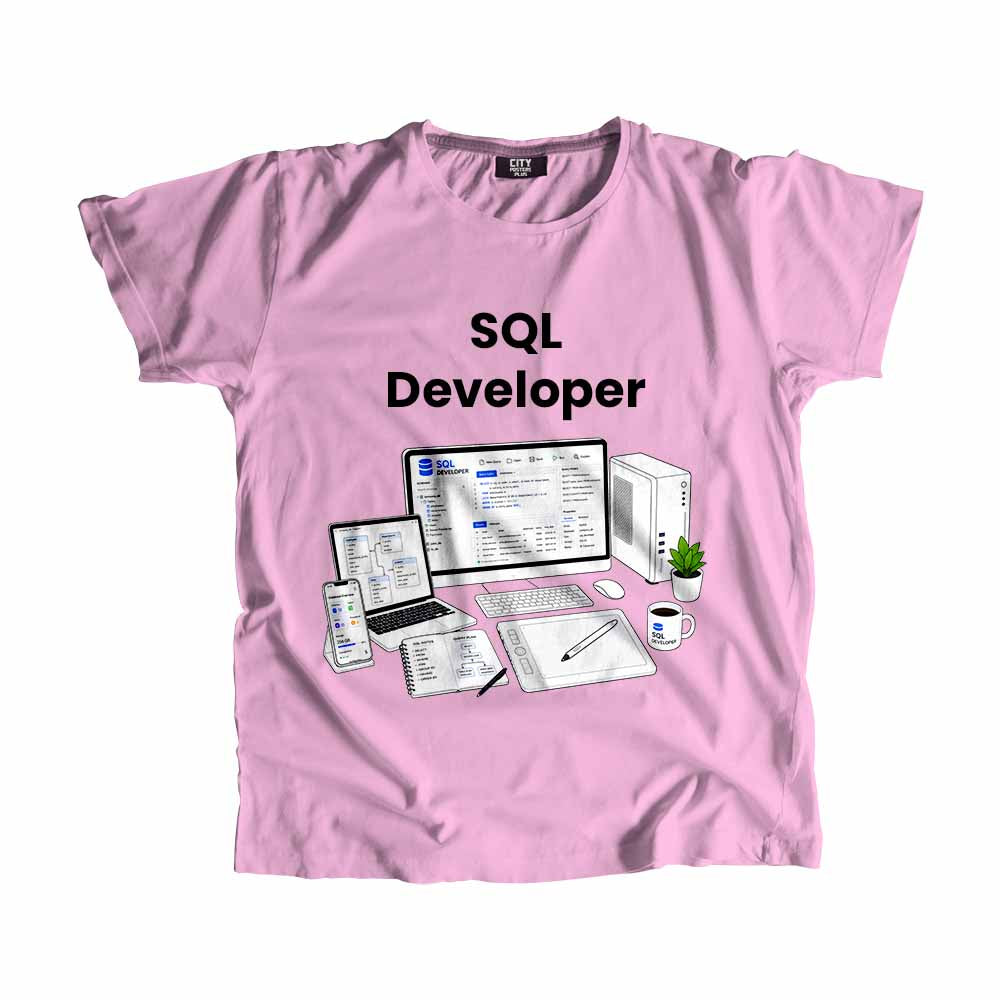 SQL Developer Men Unisex T-Shirt (Light Pink) Technology Unisex T-Shirt | City Posters Plus