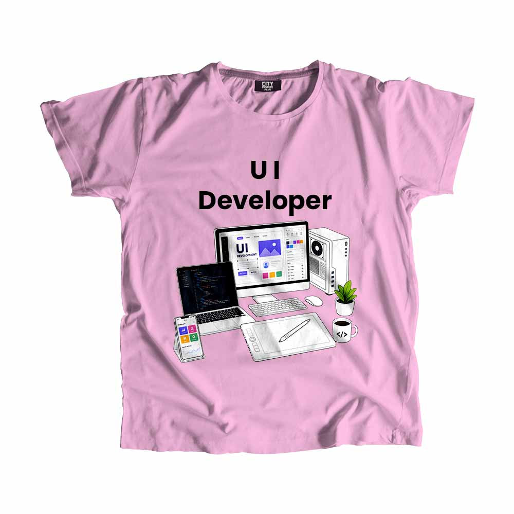 UI Developer Men Unisex T-Shirt (Light Pink) Technology Unisex T-Shirt | City Posters Plus