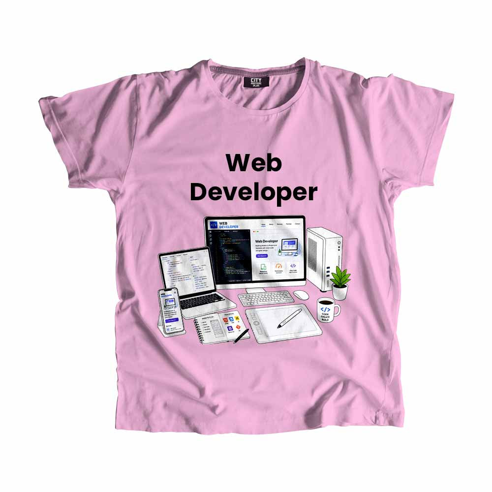 Web Developer Men Unisex T-Shirt (Light Pink) Technology Unisex T-Shirt | City Posters Plus