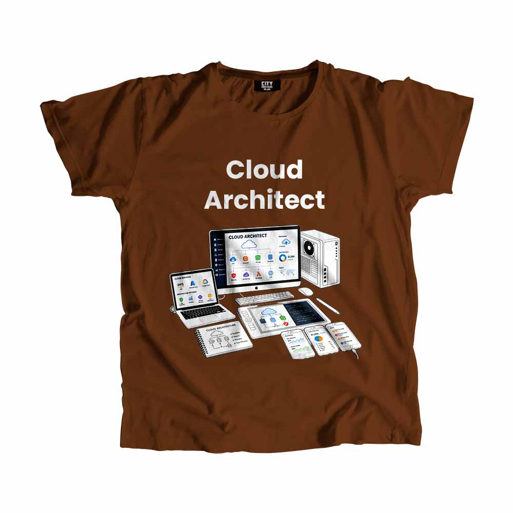 Cloud Architect Men Unisex T-Shirt (Brown) Technology Unisex T-Shirt | City Posters Plus