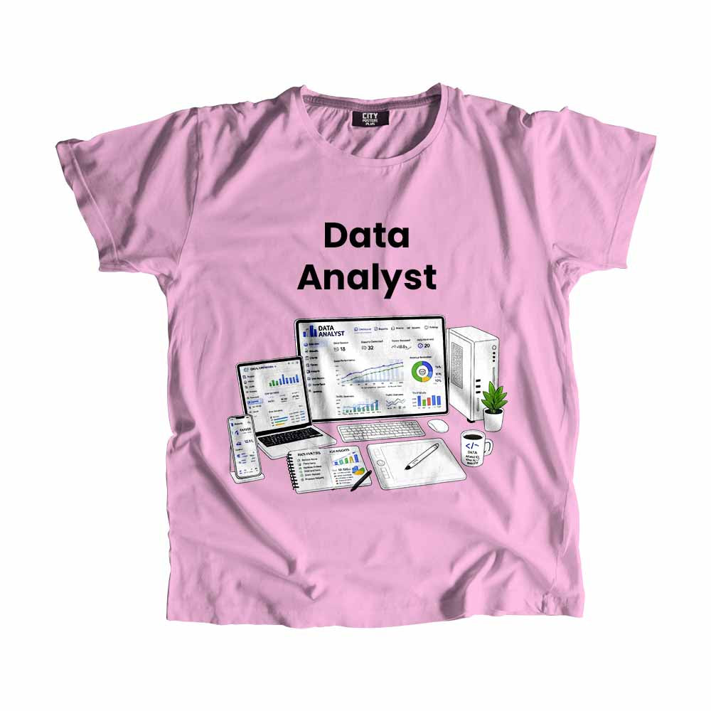 Data Analyst Men Unisex T-Shirt (Light Pink) Technology Unisex T-Shirt | City Posters Plus