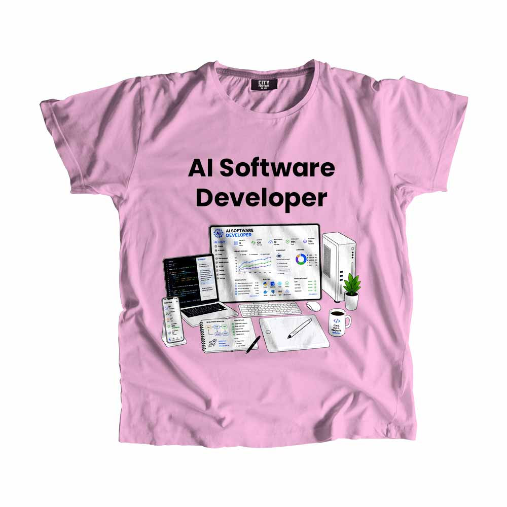 AI Software Developer Men Unisex T-Shirt (Light Pink) Technology Unisex T-Shirt | City Posters Plus