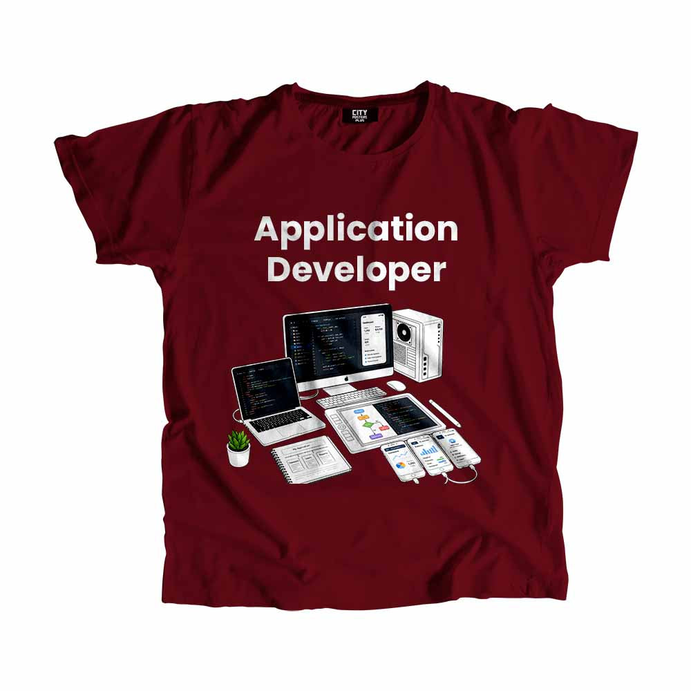 Application Developer Men Unisex T-Shirt (Maroon) Technology Unisex T-Shirt | City Posters Plus