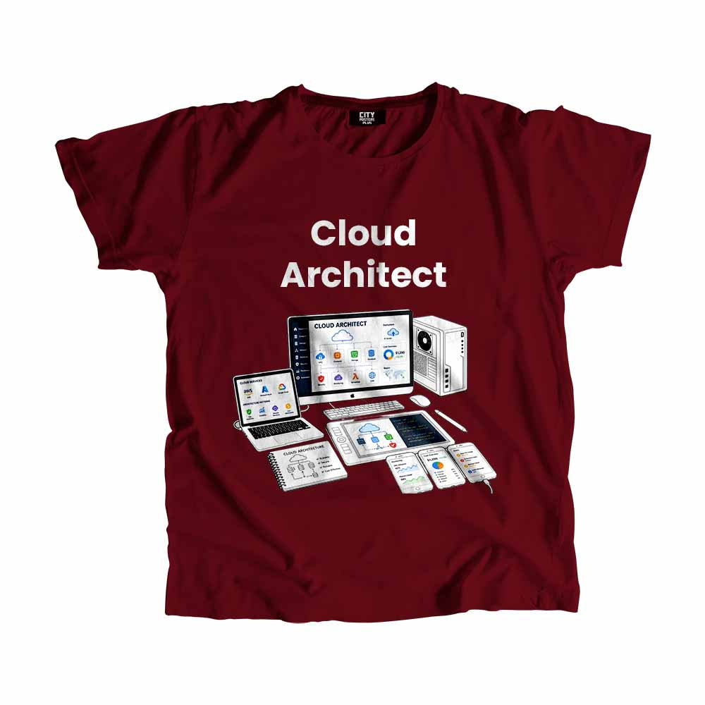 Cloud Architect Men Unisex T-Shirt (Maroon) Technology Unisex T-Shirt | City Posters Plus