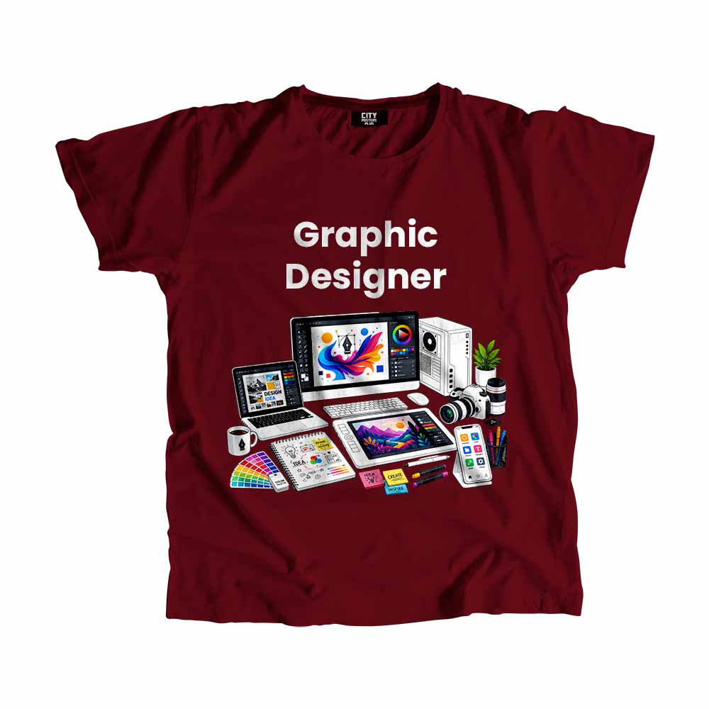 Graphic Designer Men Unisex T-Shirt (Maroon) Technology Unisex T-Shirt | City Posters Plus