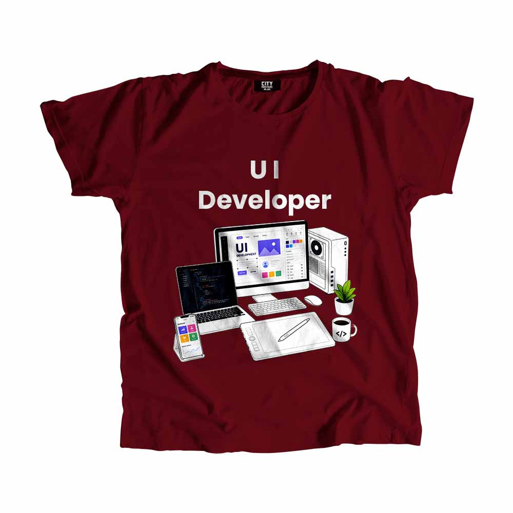 UI Developer Men Unisex T-Shirt (Maroon) Technology Unisex T-Shirt | City Posters Plus