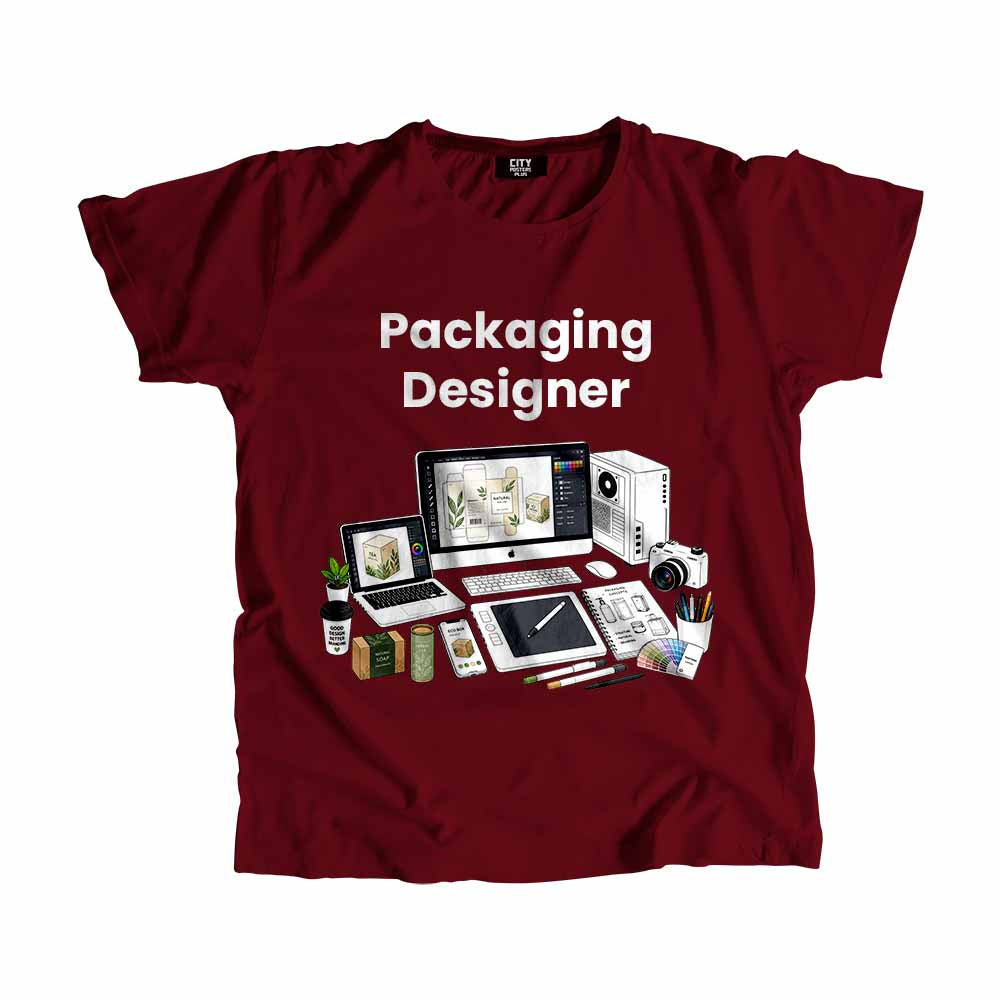 Packaging Designer Men Unisex T-Shirt (Maroon) Technology Unisex T-Shirt | City Posters Plus