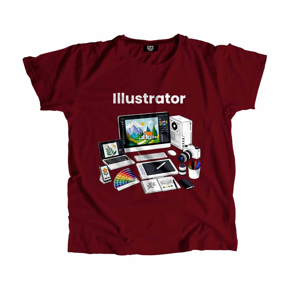 Illustrator Men Unisex T-Shirt (Maroon) Technology Unisex T-Shirt | City Posters Plus