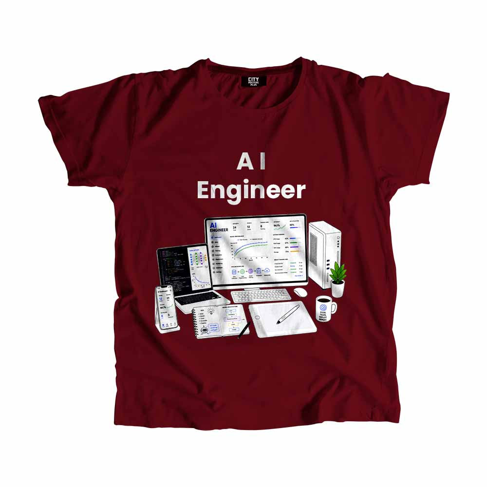 AI Engineer Men Unisex T-Shirt (Maroon) Technology Unisex T-Shirt | City Posters Plus