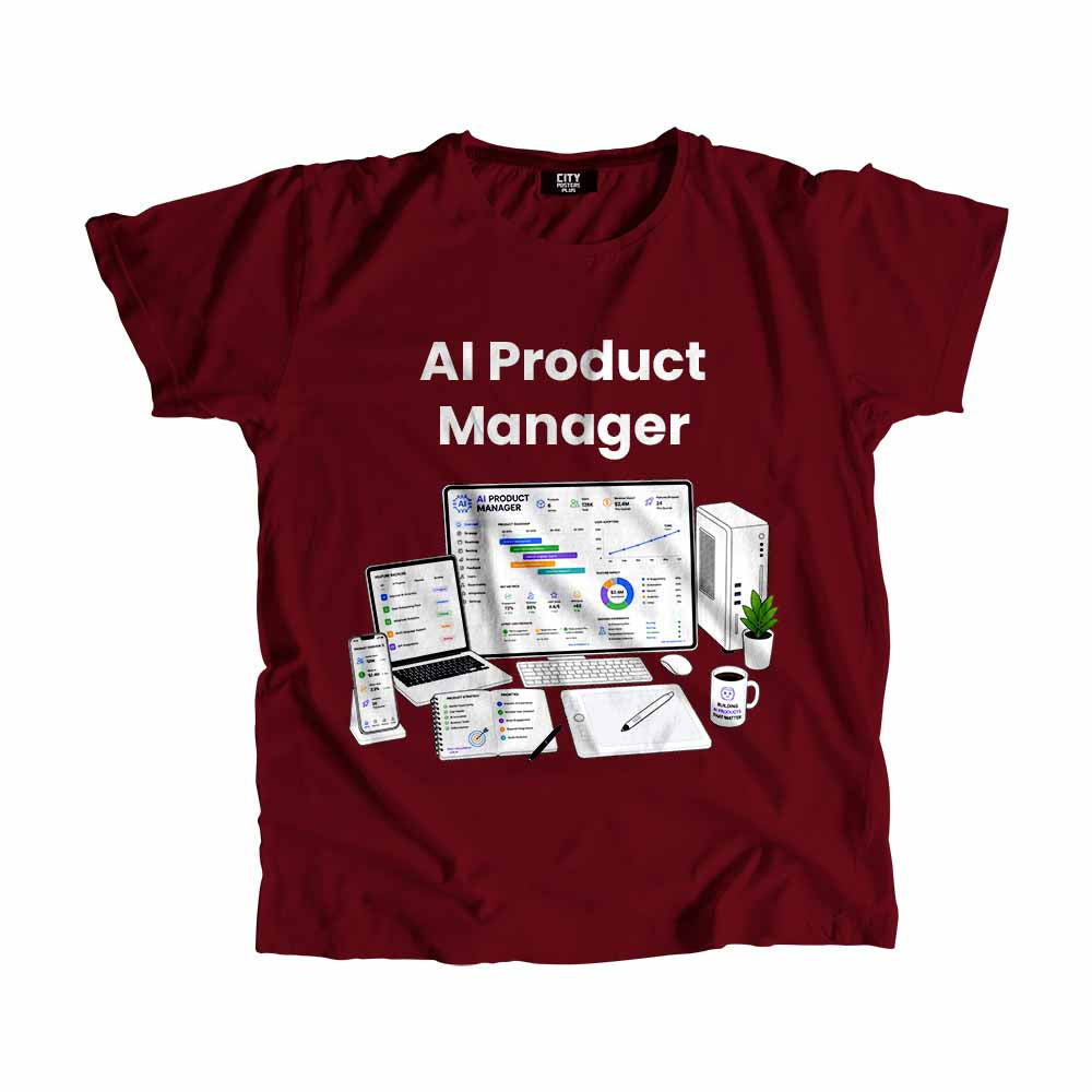 AI Product Manager Men Unisex T-Shirt (Maroon) Technology Unisex T-Shirt | City Posters Plus