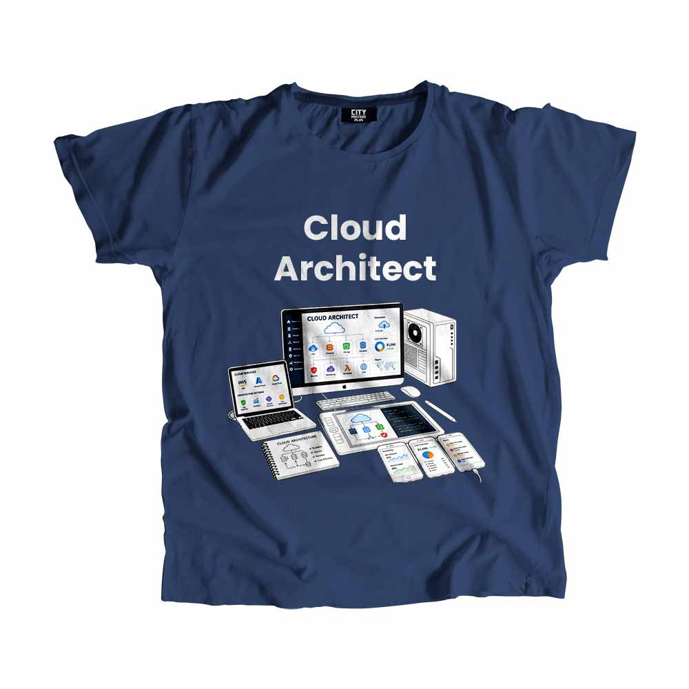 Cloud Architect Men Unisex T-Shirt (Navy Blue) Technology Unisex T-Shirt | City Posters Plus