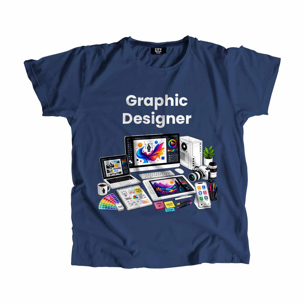 Graphic Designer Men Unisex T-Shirt (Navy Blue) Technology Unisex T-Shirt | City Posters Plus