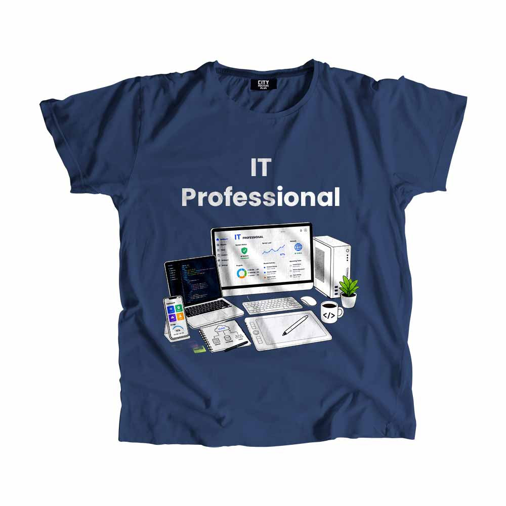 IT Professional Men Unisex T-Shirt (Navy Blue) Technology Unisex T-Shirt | City Posters Plus