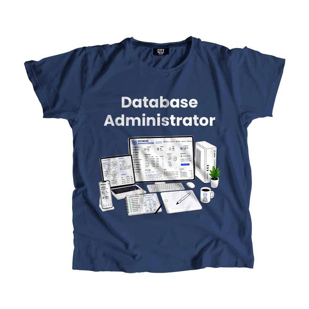 Database Administrator Men Unisex T-Shirt (Navy Blue) Technology Unisex T-Shirt | City Posters Plus