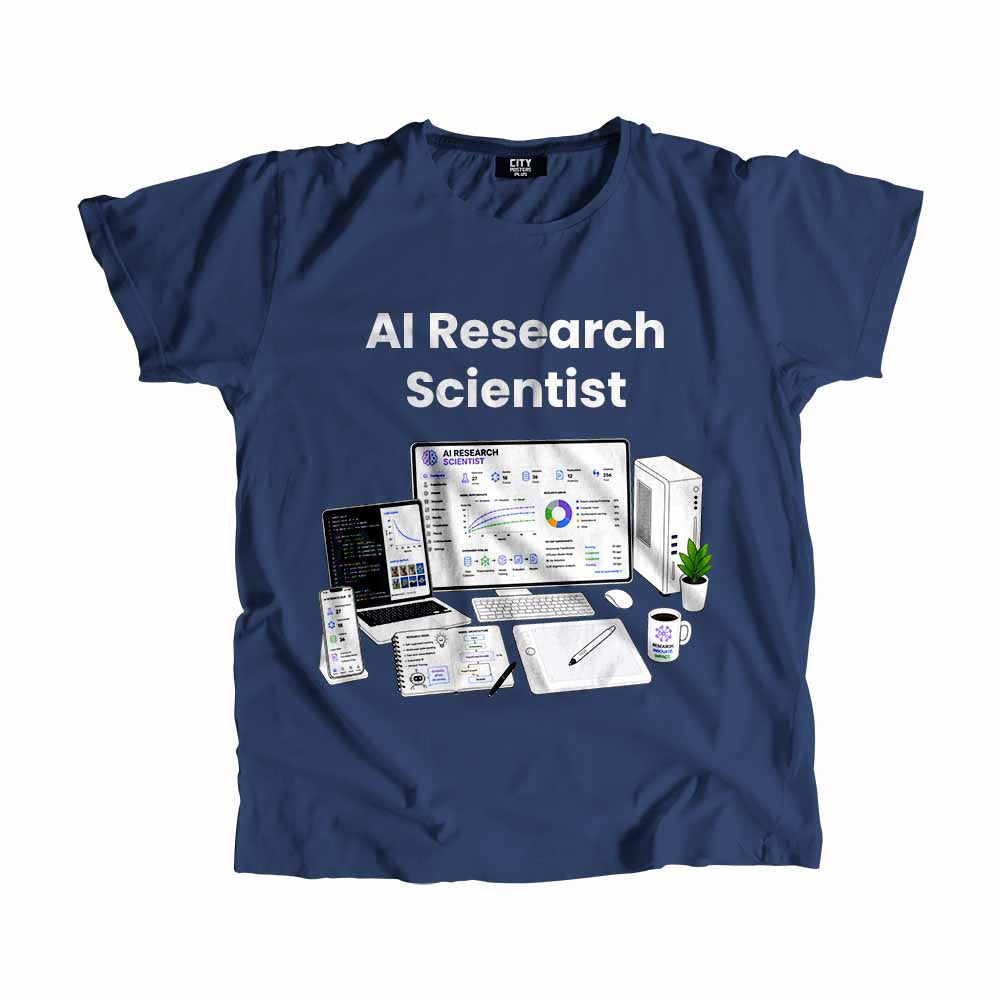 AI Research Scientist  Men Unisex T-Shirt (Navy Blue) Technology Unisex T-Shirt | City Posters Plus