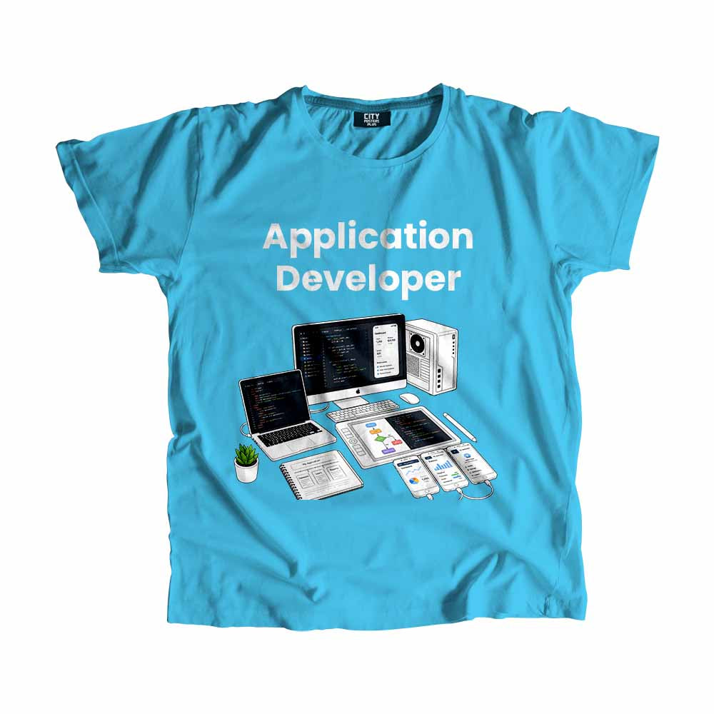 Application Developer Men Unisex T-Shirt (Sky Blue) Technology Unisex T-Shirt | City Posters Plus