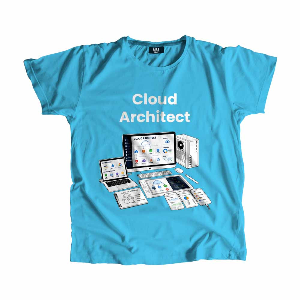 Cloud Architect Men Unisex T-Shirt (Sky Blue) Technology Unisex T-Shirt | City Posters Plus