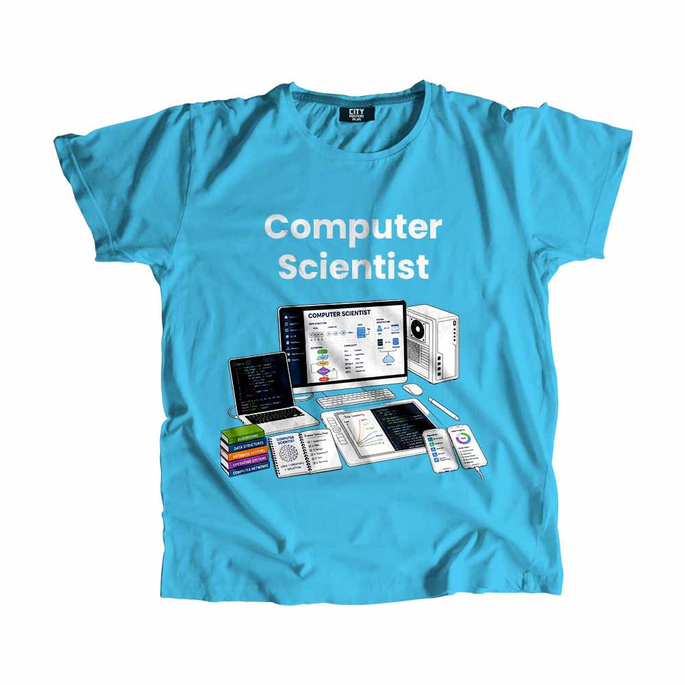 Computer Scientist Men Unisex T-Shirt (Sky Blue) Technology Unisex T-Shirt | City Posters Plus