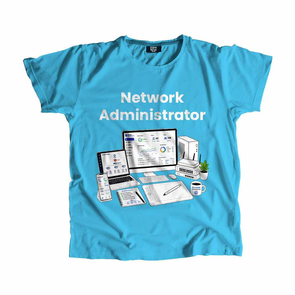 Network Administrator Men Unisex T-Shirt (Sky Blue) Technology Unisex T-Shirt | City Posters Plus
