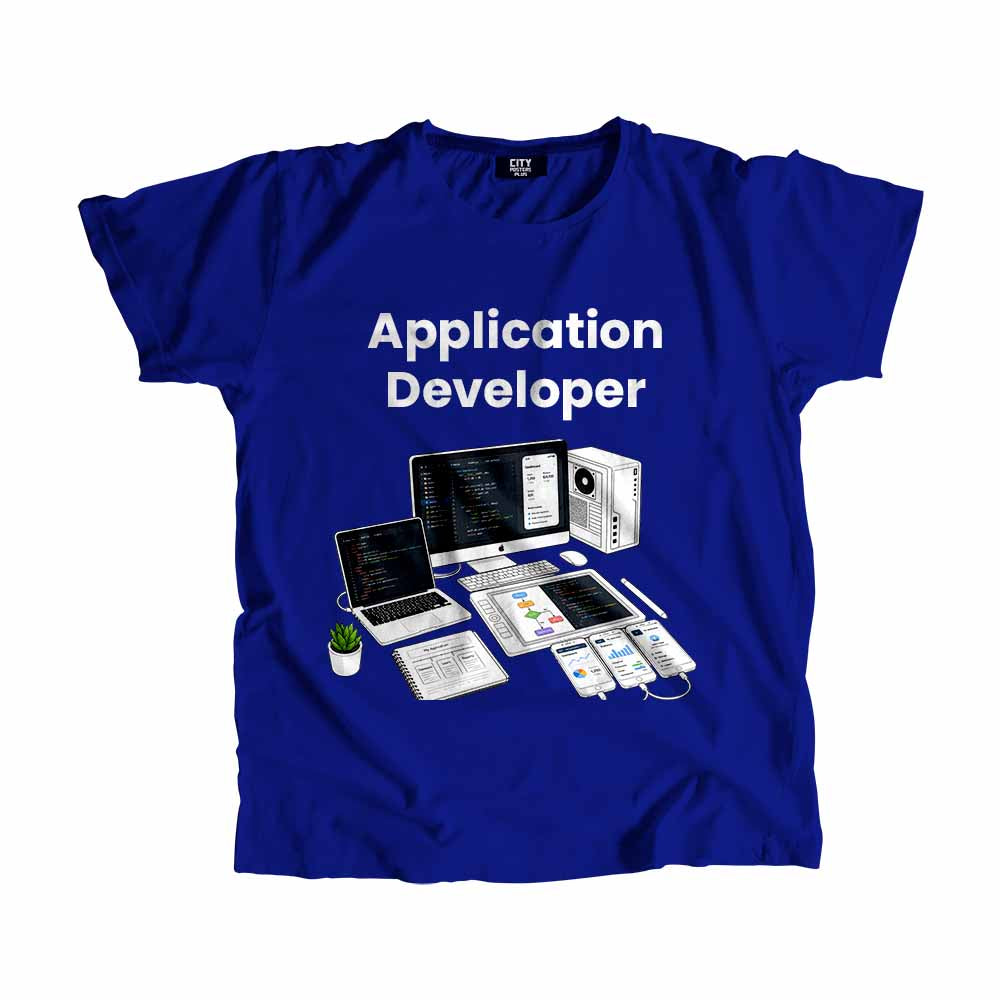 Application Developer Men Unisex T-Shirt (Royal Blue) Technology Unisex T-Shirt | City Posters Plus