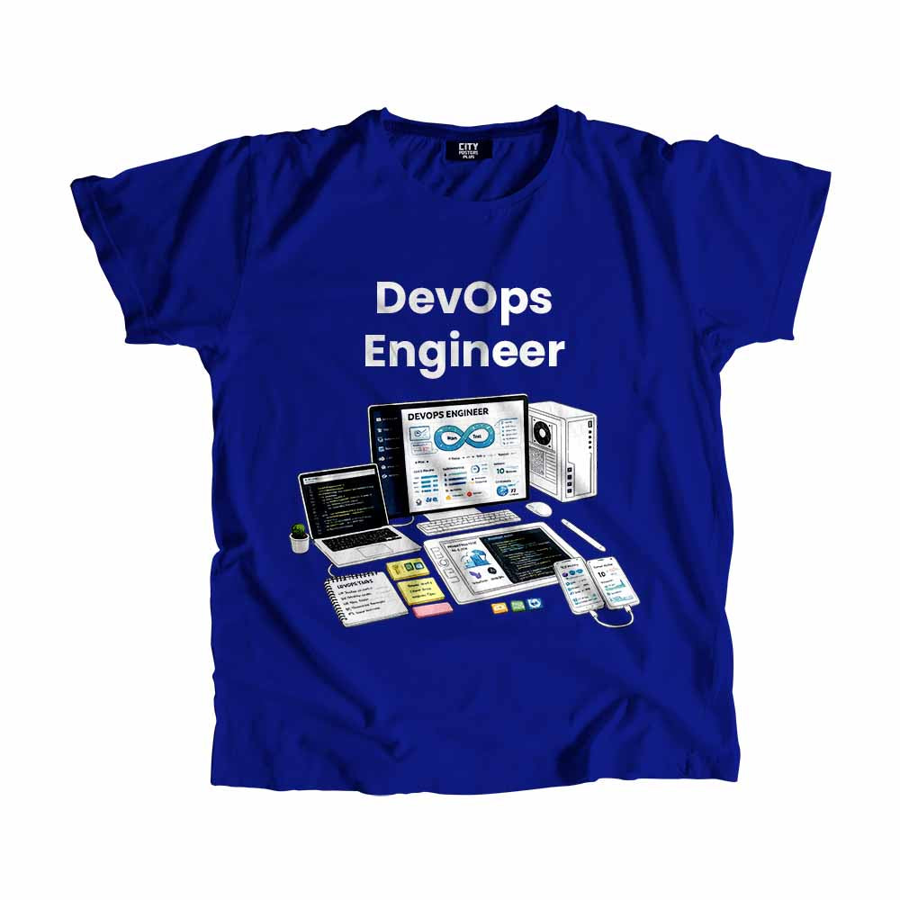 DevOps Engineer Men Unisex T-Shirt (Royal Blue) Technology Unisex T-Shirt | City Posters Plus