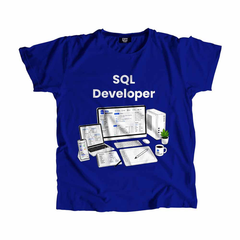 SQL Developer Men Unisex T-Shirt (Royal Blue) Technology Unisex T-Shirt | City Posters Plus