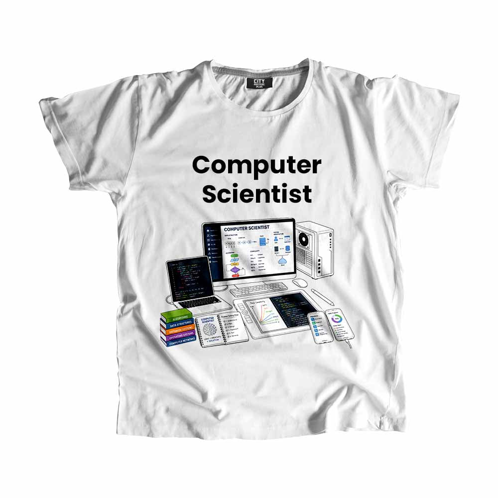 Computer Scientist Men Unisex T-Shirt (White) Technology Unisex T-Shirt | City Posters Plus