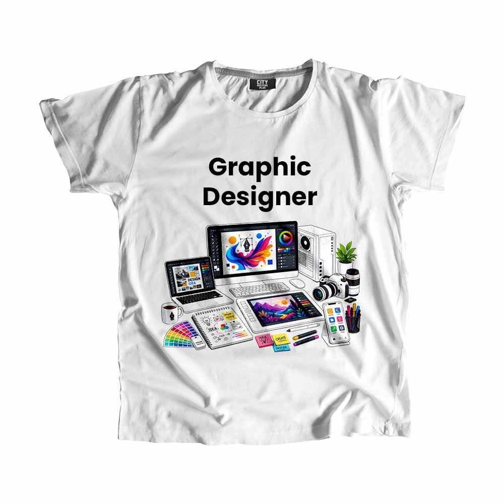 Graphic Designer Men Unisex T-Shirt (White) Technology Unisex T-Shirt | City Posters Plus