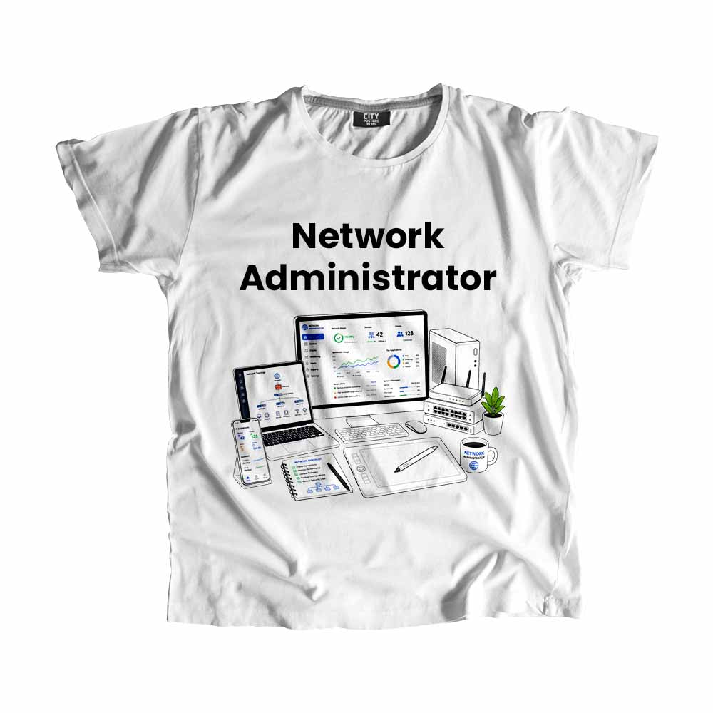 Network Administrator Men Unisex T-Shirt (White) Technology Unisex T-Shirt | City Posters Plus