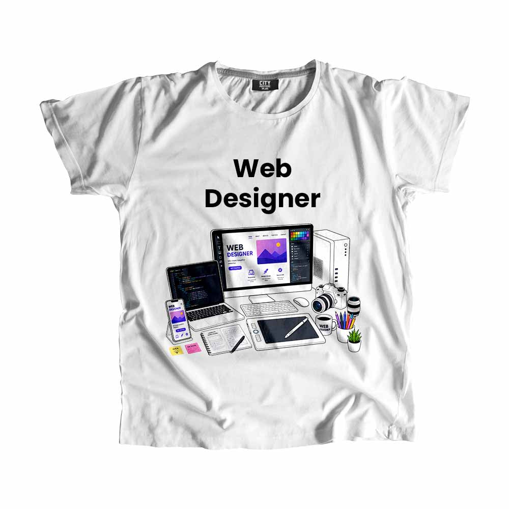 Web Designer Men Unisex T-Shirt (White) Technology Unisex T-Shirt | City Posters Plus