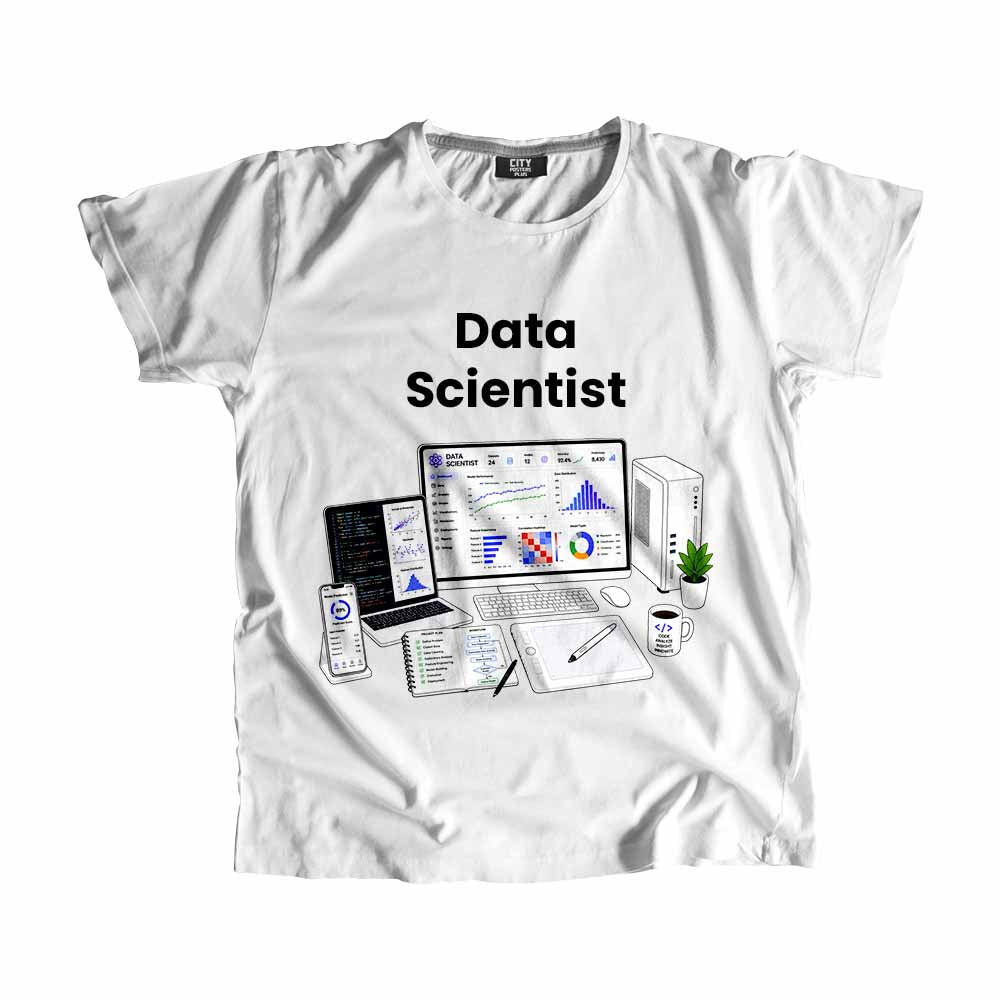Data Scientist Men Unisex T-Shirt (White) Technology Unisex T-Shirt | City Posters Plus