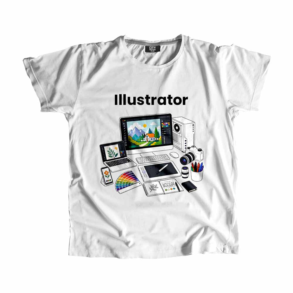 Illustrator Men Unisex T-Shirt (White) Technology Unisex T-Shirt | City Posters Plus