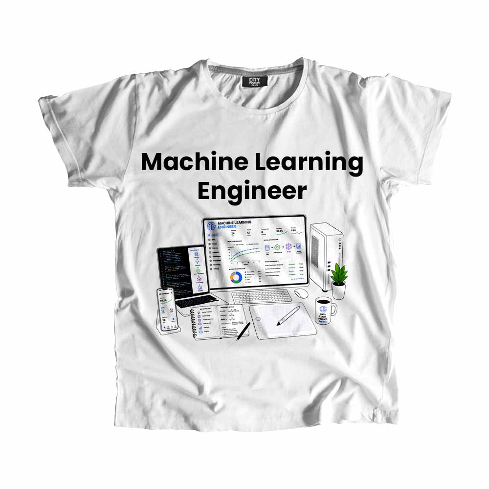 Machine Learning Engineer Men Unisex T-Shirt (White) Technology Unisex T-Shirt | City Posters Plus