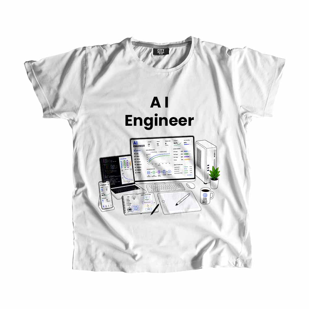 AI Engineer Men Unisex T-Shirt (White) Technology Unisex T-Shirt | City Posters Plus
