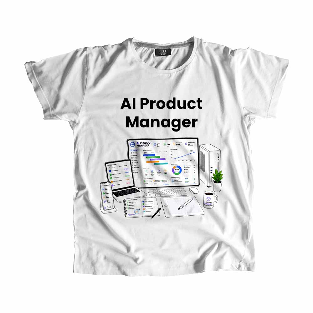 AI Product Manager Men Unisex T-Shirt (White) Technology Unisex T-Shirt | City Posters Plus