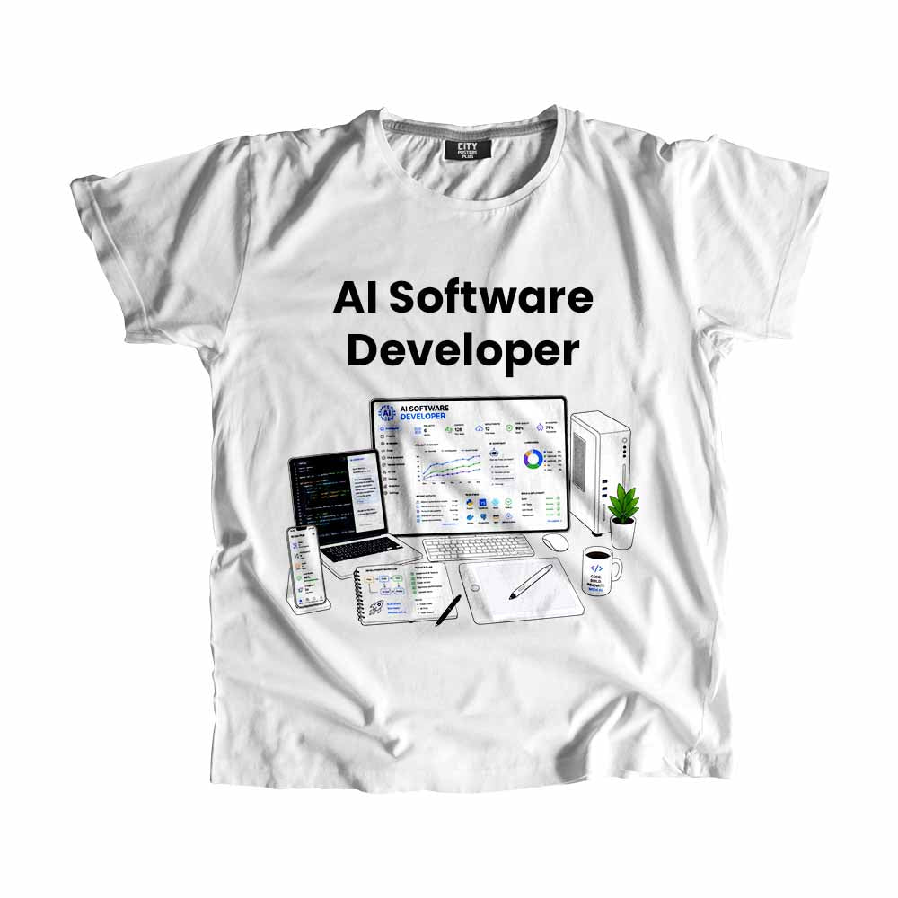 AI Software Developer Men Unisex T-Shirt (White) Technology Unisex T-Shirt | City Posters Plus