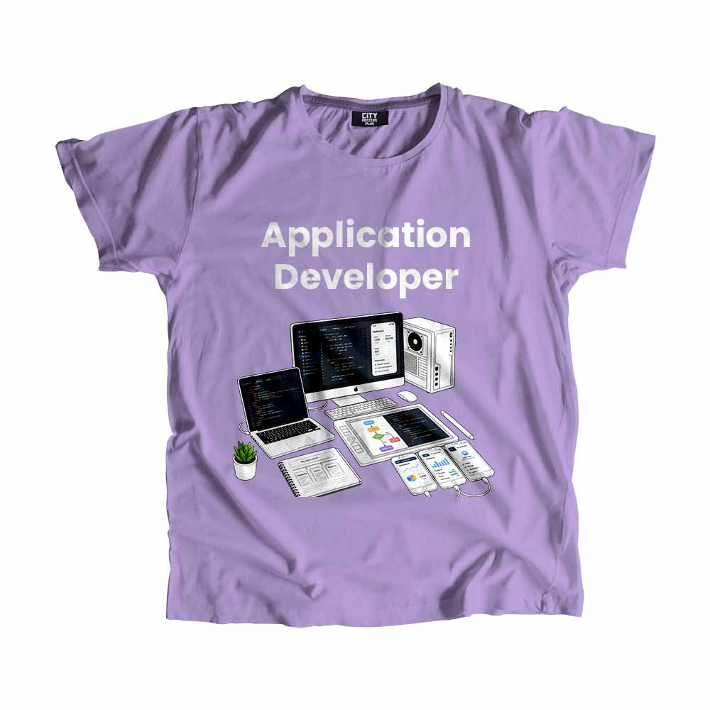 Application Developer Men Unisex T-Shirt (Iris Lavender) Technology Unisex T-Shirt | City Posters Plus